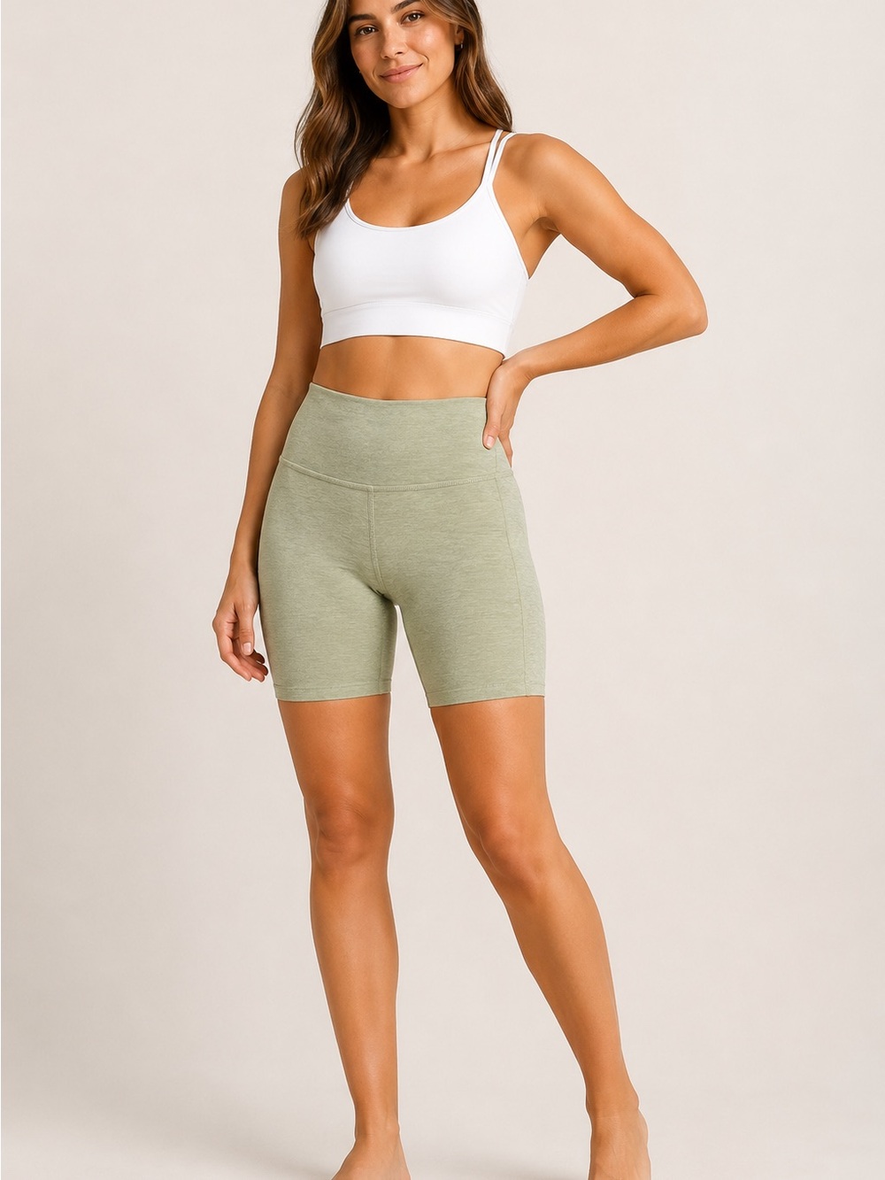 Beyond Yoga High Waisted Biker Shorts Heather Sage Green Women’s Large